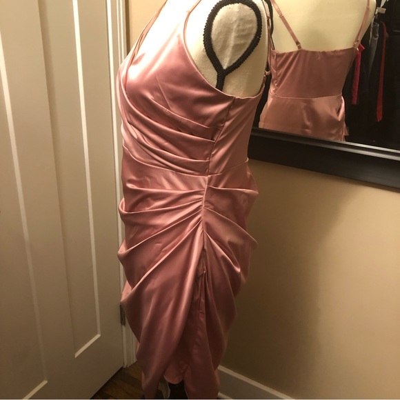 Parthea satin ruched side asymmetrical dress size Large - Picture 2 of 10